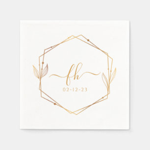 Elegant White Gold Luxury Floral Monogram Weddensc Servet