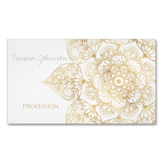 Elegant White Gold Mandala Floral  Magnetisch Visitekaartje (Voorkant)