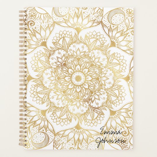 Elegant White Gold Mandala Floral Planner (Voorkant)