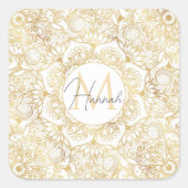 Elegant White Gold Mandala Floral Vierkante Sticker (Voorkant)