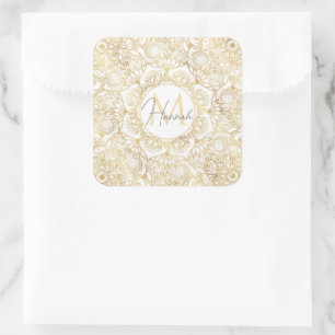 Elegant White Gold Mandala Floral Vierkante Sticker