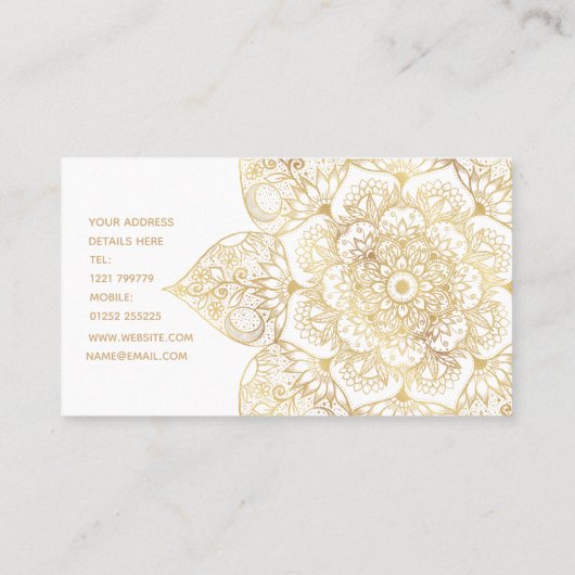 Elegant White Gold Mandala Floral Visitekaartje (Achterkant)