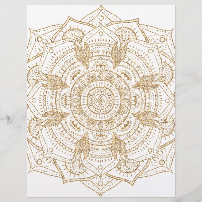 Elegant White & Gold Mandala Handtekening Ontwerp Briefhoofd (Voorkant)
