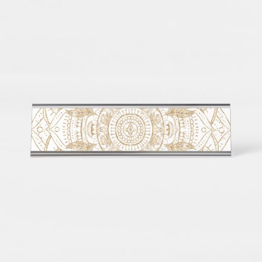 Elegant White & Gold Mandala Handtekening Ontwerp Bureau Naambordje (Voorkant)