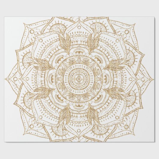 Elegant White & Gold Mandala Handtekening Ontwerp Cadeaupapier (Vlak)