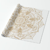 Elegant White & Gold Mandala Handtekening Ontwerp Cadeaupapier (Uitgerold)