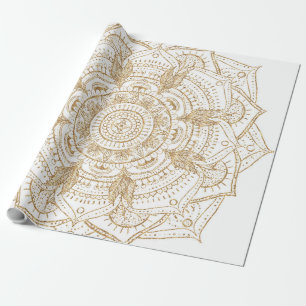 Elegant White & Gold Mandala Handtekening Ontwerp Cadeaupapier