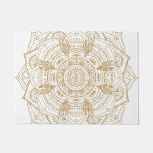 Elegant White & Gold Mandala Handtekening Ontwerp Deurmat