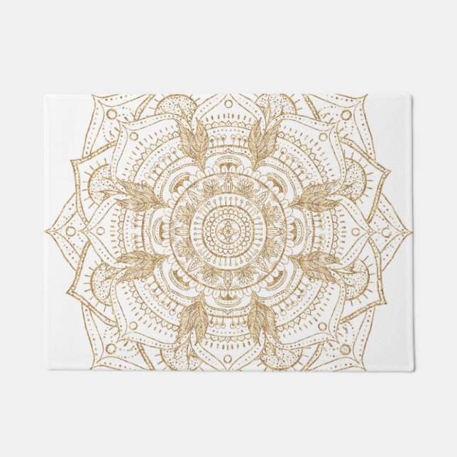 Elegant White & Gold Mandala Handtekening Ontwerp Deurmat (Voorkant)