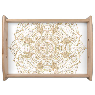 Elegant White & Gold Mandala Handtekening Ontwerp Dienblad