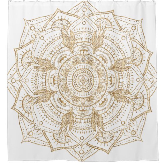 Elegant White & Gold Mandala Handtekening Ontwerp Douchegordijn (Voorkant)