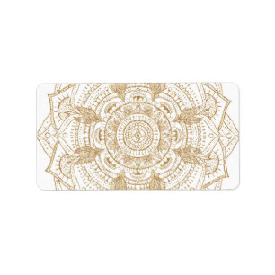 Elegant White & Gold Mandala Handtekening Ontwerp Etiket