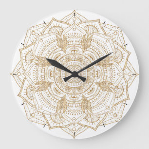 Elegant White & Gold Mandala Handtekening Ontwerp Grote Klok