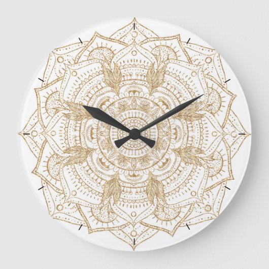 Elegant White & Gold Mandala Handtekening Ontwerp Grote Klok (Voorkant)