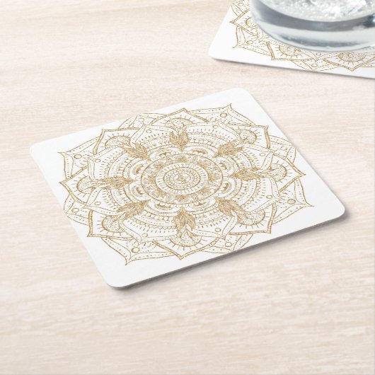 Elegant White & Gold Mandala Handtekening Ontwerp Kartonnen Onderzetters (Schuin)