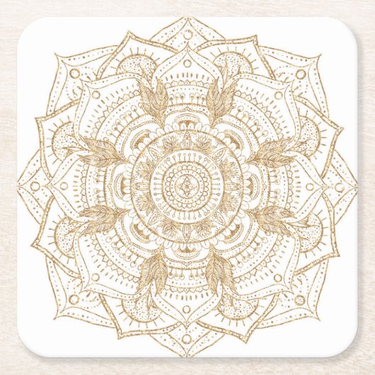 Elegant White & Gold Mandala Handtekening Ontwerp Kartonnen Onderzetters (Voorkant)