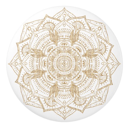 Elegant White & Gold Mandala Handtekening Ontwerp Keramische Knop (Voorkant)