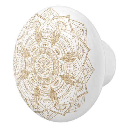 Elegant White & Gold Mandala Handtekening Ontwerp Keramische Knop (Rechts)