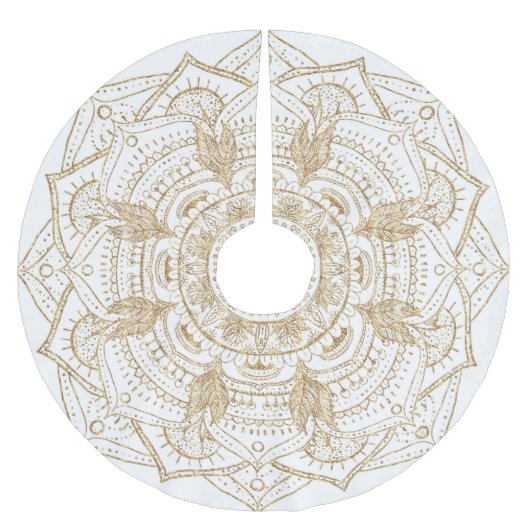 Elegant White & Gold Mandala Handtekening Ontwerp Kerstboom Rok (Voorkant)