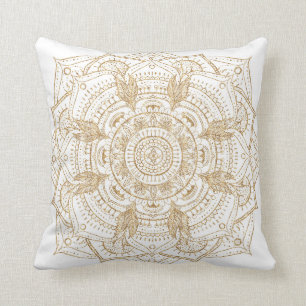 Elegant White & Gold Mandala Handtekening Ontwerp Kussen