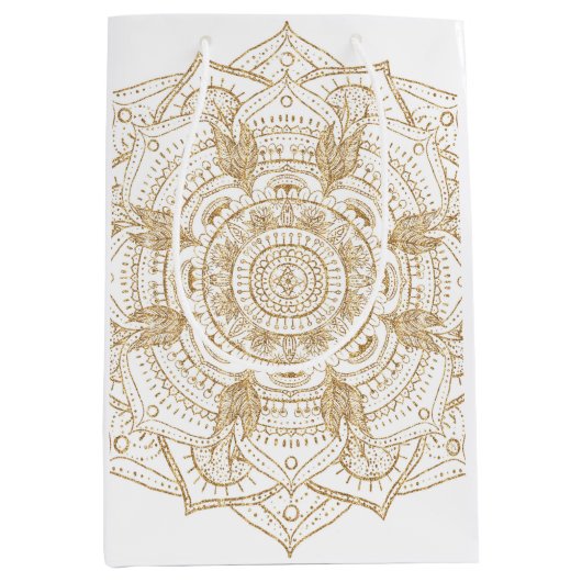 Elegant White & Gold Mandala Handtekening Ontwerp Medium Cadeauzakje (Voorkant)