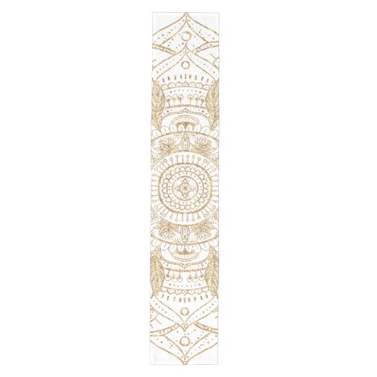 Elegant White & Gold Mandala Handtekening Ontwerp Medium Tafelloper (Voorkant)