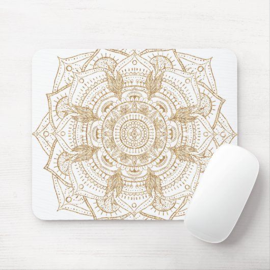 Elegant White & Gold Mandala Handtekening Ontwerp Muismat (Met muis)