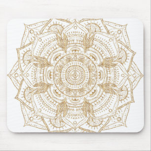 Elegant White & Gold Mandala Handtekening Ontwerp Muismat