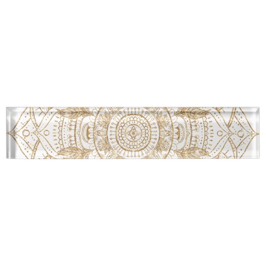 Elegant White & Gold Mandala Handtekening Ontwerp Naambordje (Voorkant)