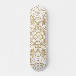 Elegant White & Gold Mandala Handtekening Ontwerp Persoonlijk Skateboard