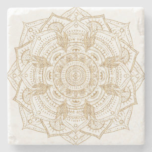 Elegant White & Gold Mandala Handtekening Ontwerp Stenen Onderzetter