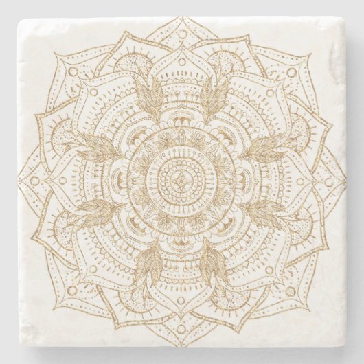Elegant White & Gold Mandala Handtekening Ontwerp Stenen Onderzetter (Voorkant)