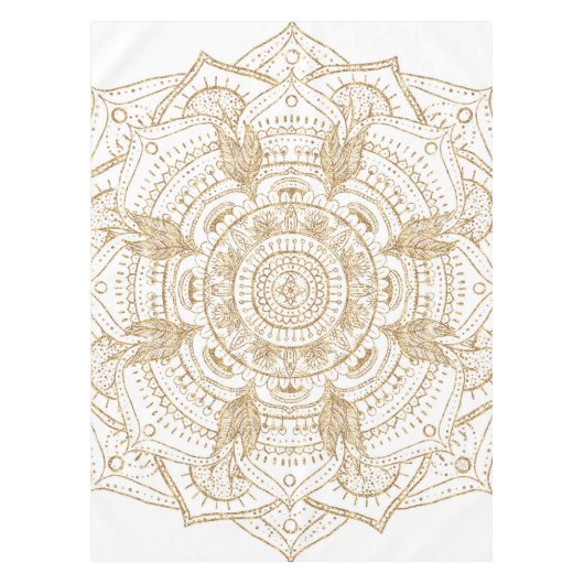Elegant White & Gold Mandala Handtekening Ontwerp Tafelkleed (Voorkant)