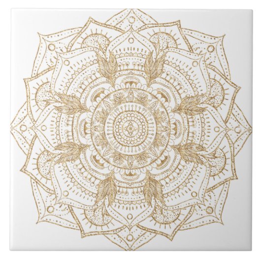 Elegant White & Gold Mandala Handtekening Ontwerp Tegeltje (Voorkant)