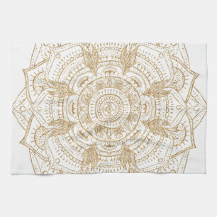 Elegant White & Gold Mandala Handtekening Ontwerp Theedoek