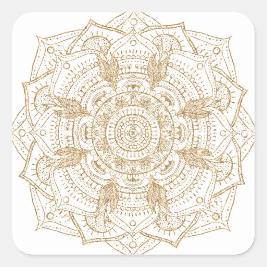 Elegant White & Gold Mandala Handtekening Ontwerp Vierkante Sticker (Voorkant)