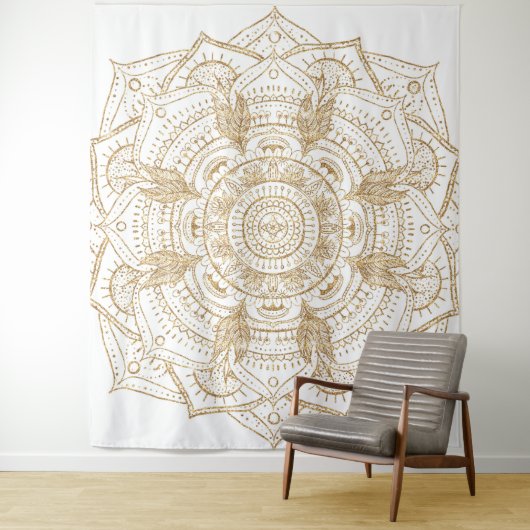 Elegant White & Gold Mandala Handtekening Ontwerp Wandkleed (In situ)