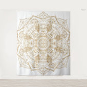 Elegant White & Gold Mandala Handtekening Ontwerp Wandkleed (Voorkant)