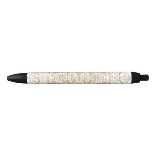 Elegant White & Gold Mandala Handtekening Ontwerp Zwarte Inkt Pen