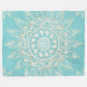 Elegant White Gold Mandala Sky Blue Design Fleece Deken (Voorkant (Horizontaal))