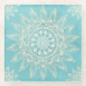 Elegant White Gold Mandala Sky Blue Design Glazen Onderzetter (Voorkant)