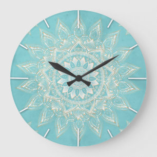 Elegant White Gold Mandala Sky Blue Design Grote Klok