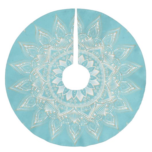 Elegant White Gold Mandala Sky Blue Design Kerstboom Rok (Voorkant)