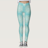 Elegant White Gold Mandala Sky Blue Design Leggings (Voorkant)