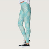 Elegant White Gold Mandala Sky Blue Design Leggings (Links)