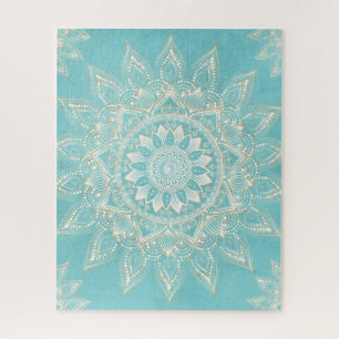 Elegant White Gold Mandala Sky Blue Design Legpuzzel