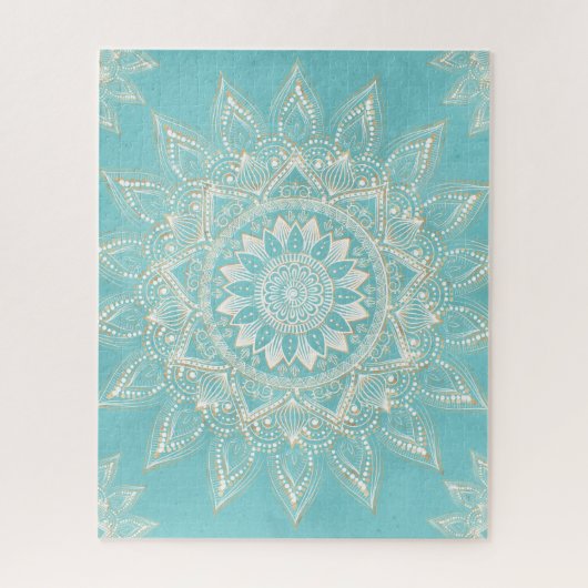 Elegant White Gold Mandala Sky Blue Design Legpuzzel (Verticaal)