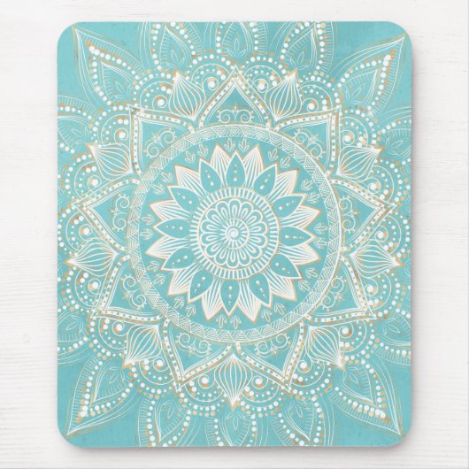 Elegant White Gold Mandala Sky Blue Design Muismat (Voorkant)