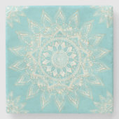 Elegant White Gold Mandala Sky Blue Design Stenen Onderzetter (Voorkant)