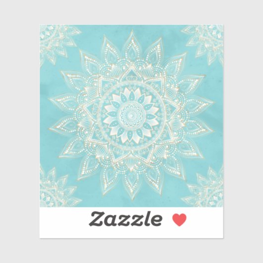 Elegant White Gold Mandala Sky Blue Design Sticker (Vel)